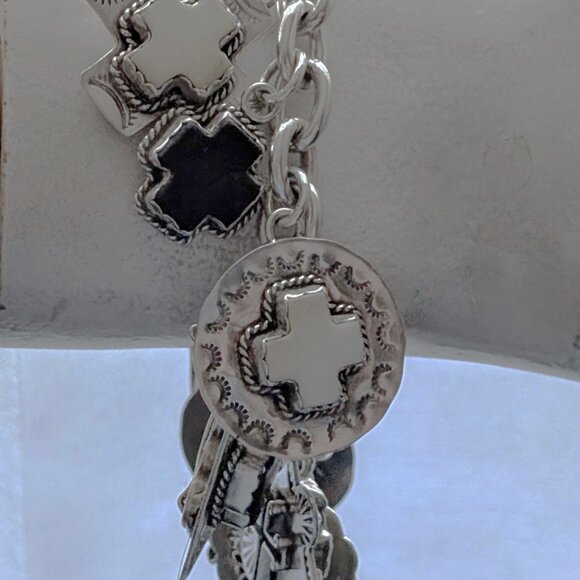 Joan Slifka Sterling 925 Heart Angel Cross Love Luck Charm Two Sided Bracelet - Picture 10 of 14